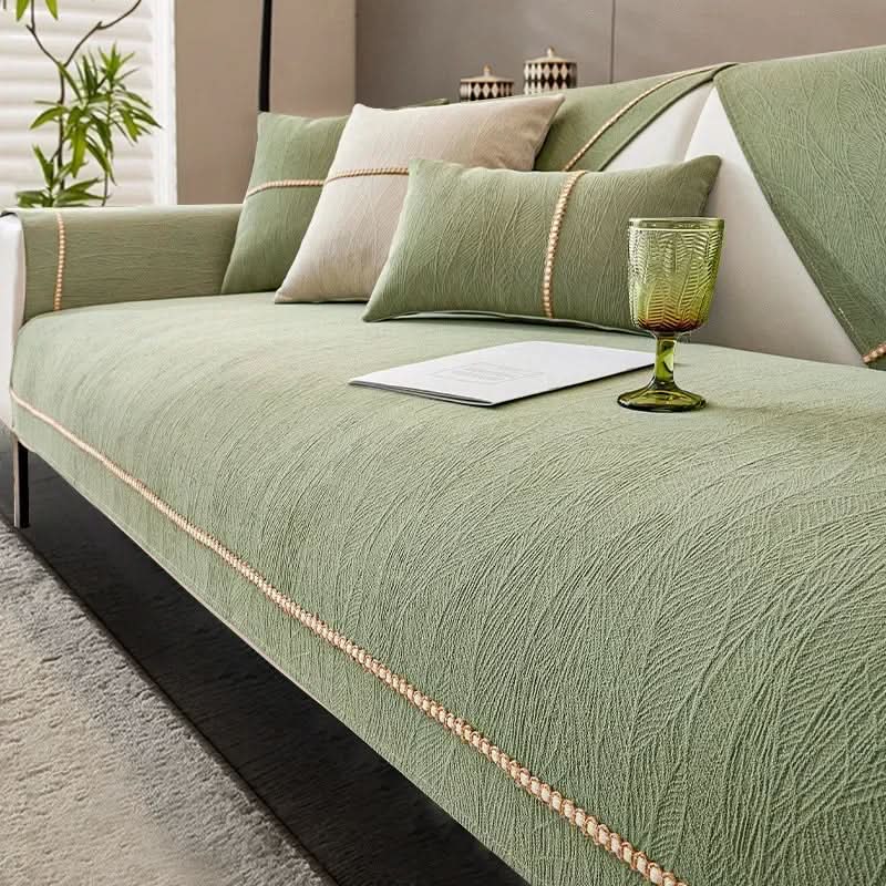 Jeté de canapé aspect lin, dessous antidérapant