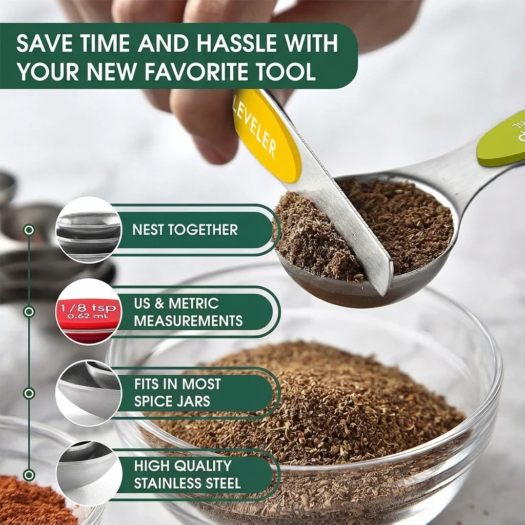 Magnetic Stainless Steel Measuring Spoons, 8-Piece