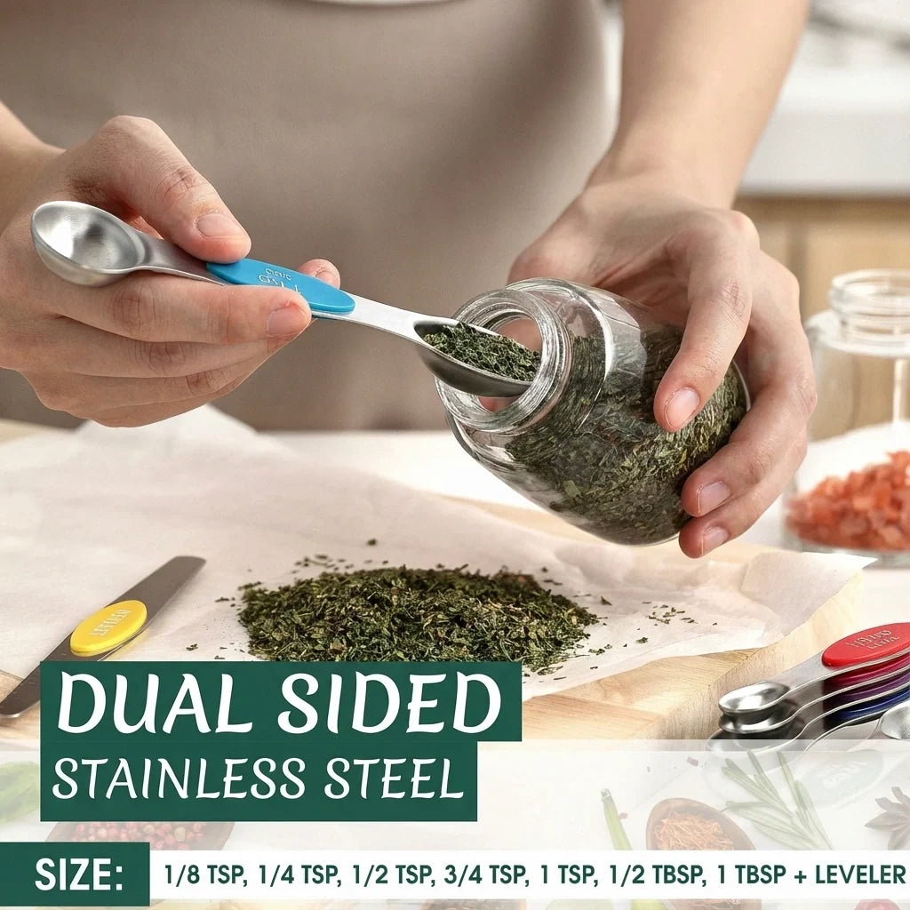Magnetic Stainless Steel Measuring Spoons, 8-Piece