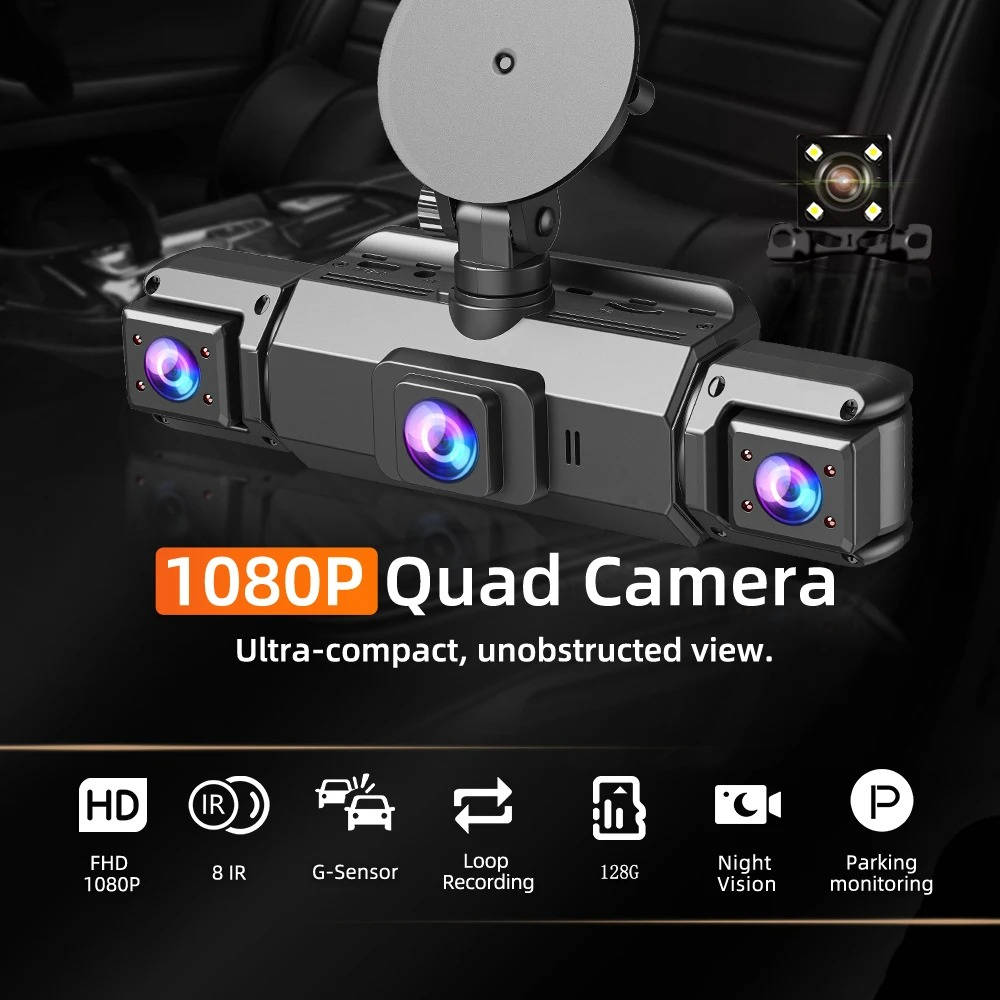 Dashcam Wi-Fi 4 caméras avant et arrière, vision nocturne