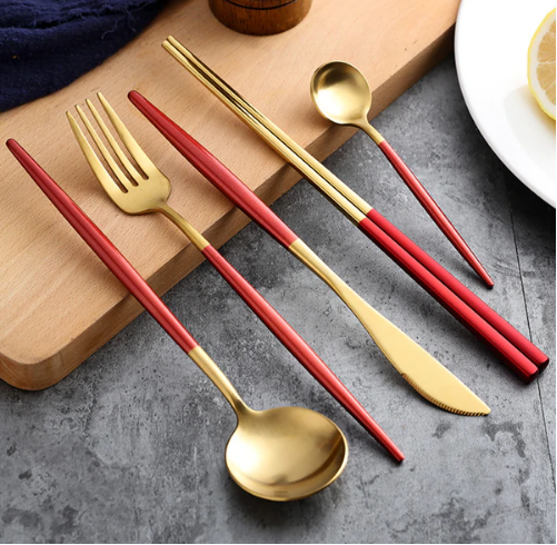 Ménagère Luxe 24 Pièces - Couverts Bicolores