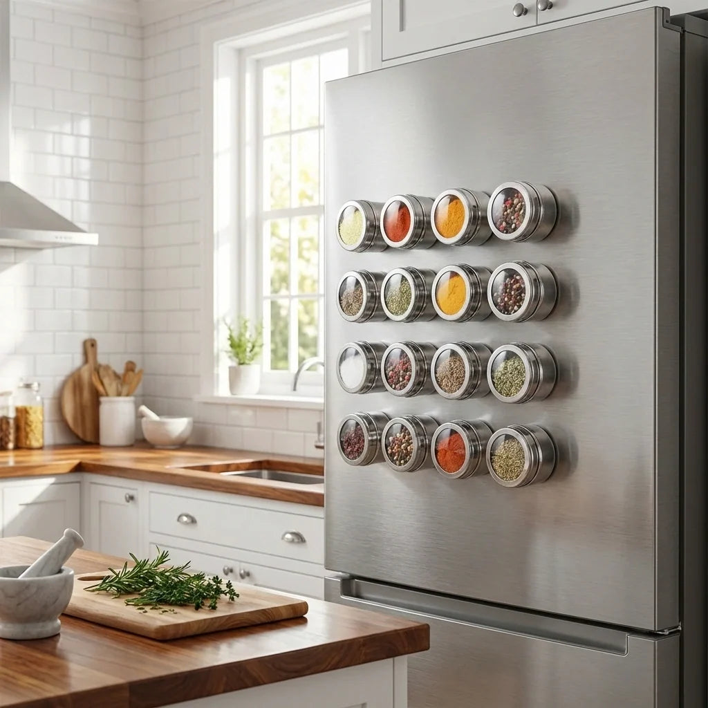 Set of 6 Magnetic Stainless Steel Spice Tins