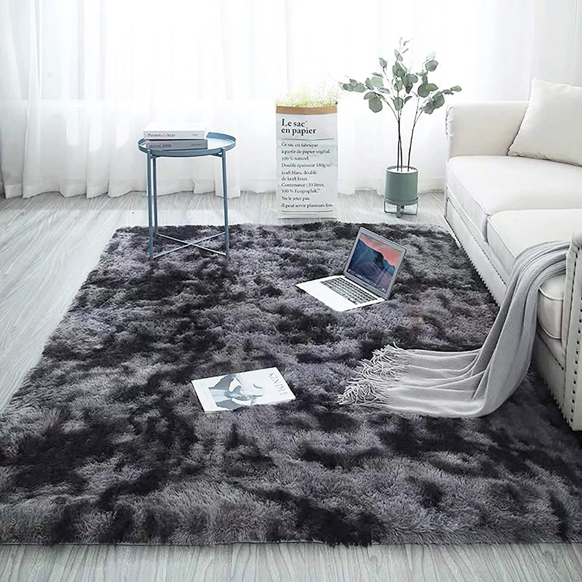Grand tapis shaggy 300 x 200 cm gris anthracite