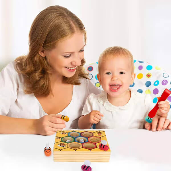 Jeu des abeilles en bois avec pince, tri des couleurs