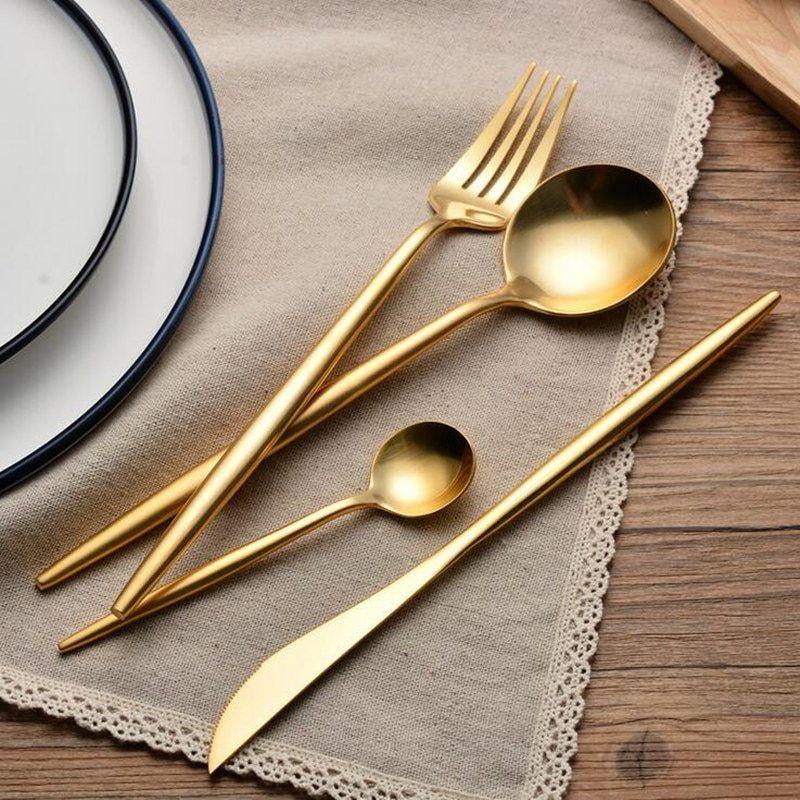 Matte Gold Stainless Steel Cutlery Set 18/10, 24 Pieces