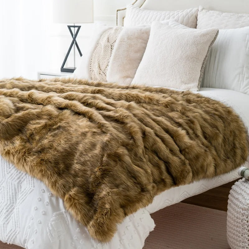 Plaid en Fausse Fourrure Douce, Effet Renard