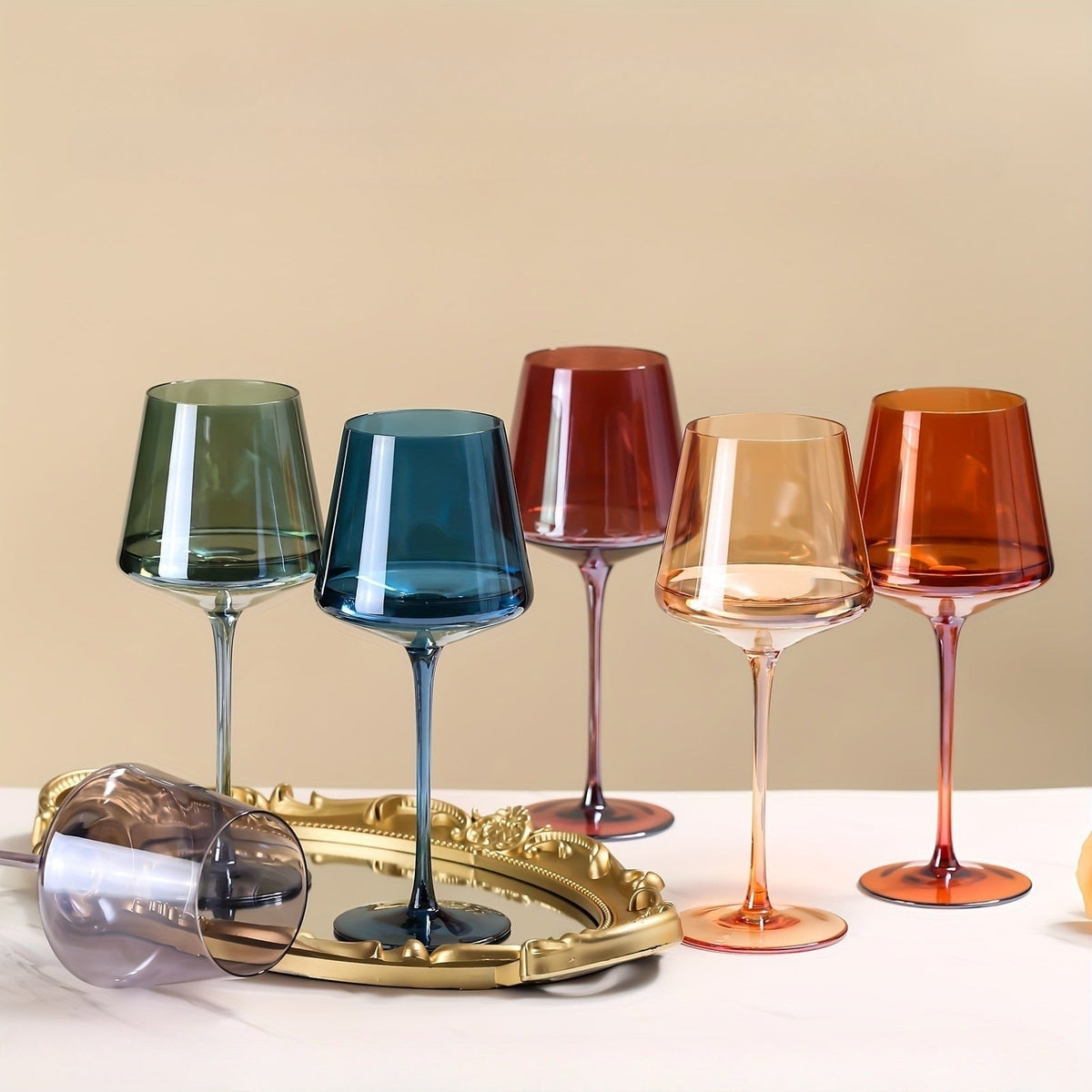Lot de 6 verres à vin en verre coloré