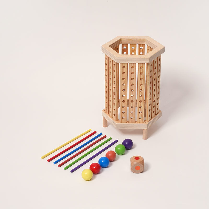 Jeu de la tour à billes en bois avec dé, dès 3 ans