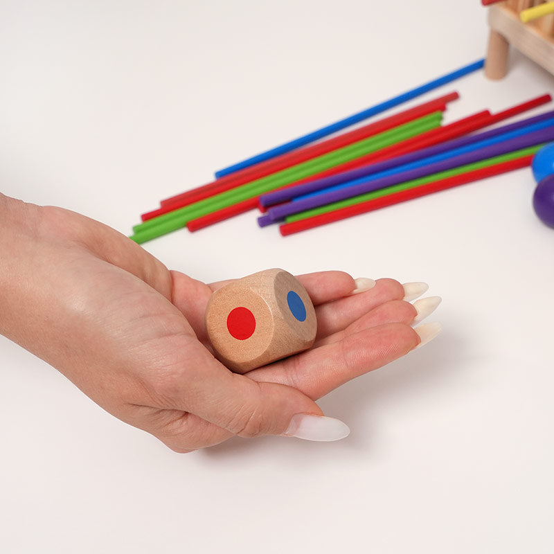 Jeu de la tour à billes en bois avec dé, dès 3 ans