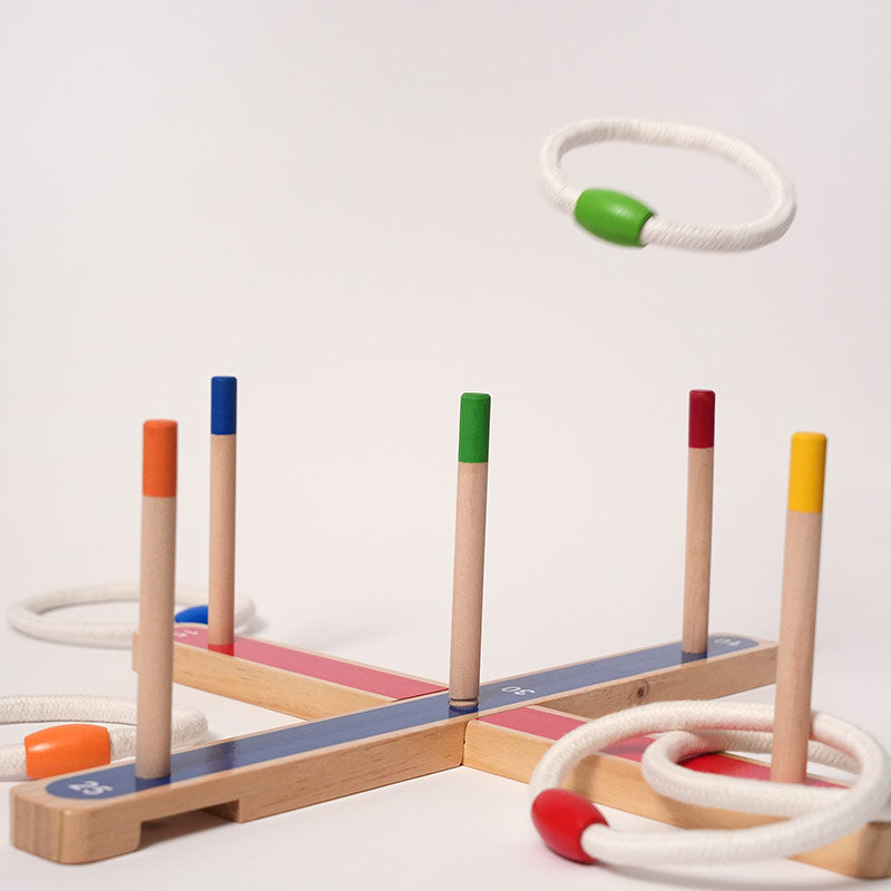 Jeu d'anneaux en bois, 5 anneaux en corde, dès 3 ans