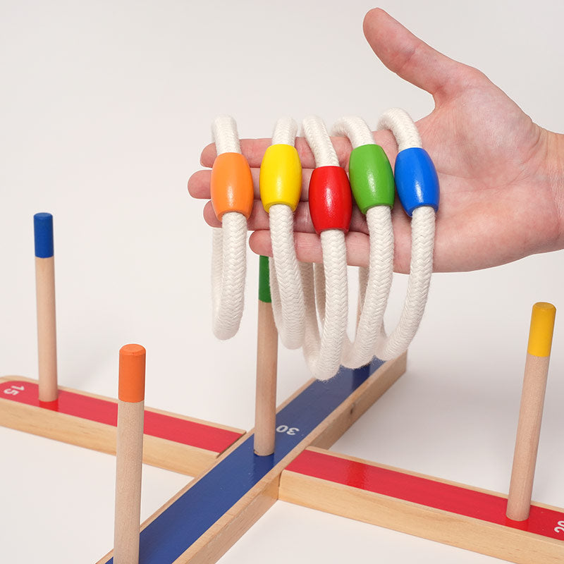 Jeu d'anneaux en bois, 5 anneaux en corde, dès 3 ans