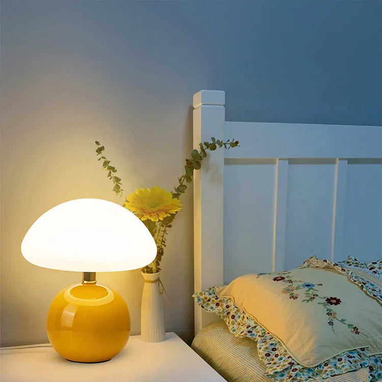 Ceramic Mushroom Table Lamp, 3-Colour LED Light