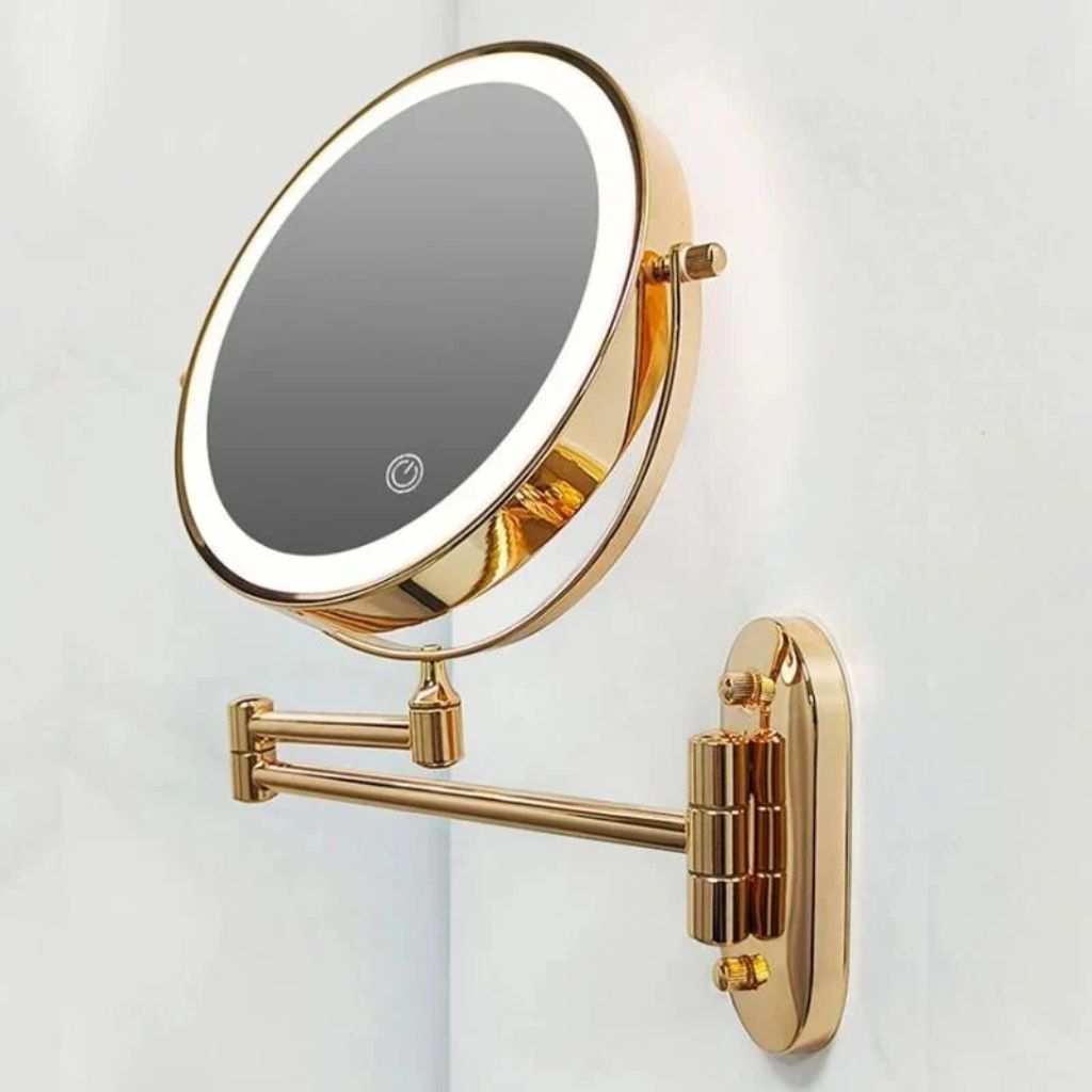 Gold LED Wall Magnifying Mirror, Rechargeable