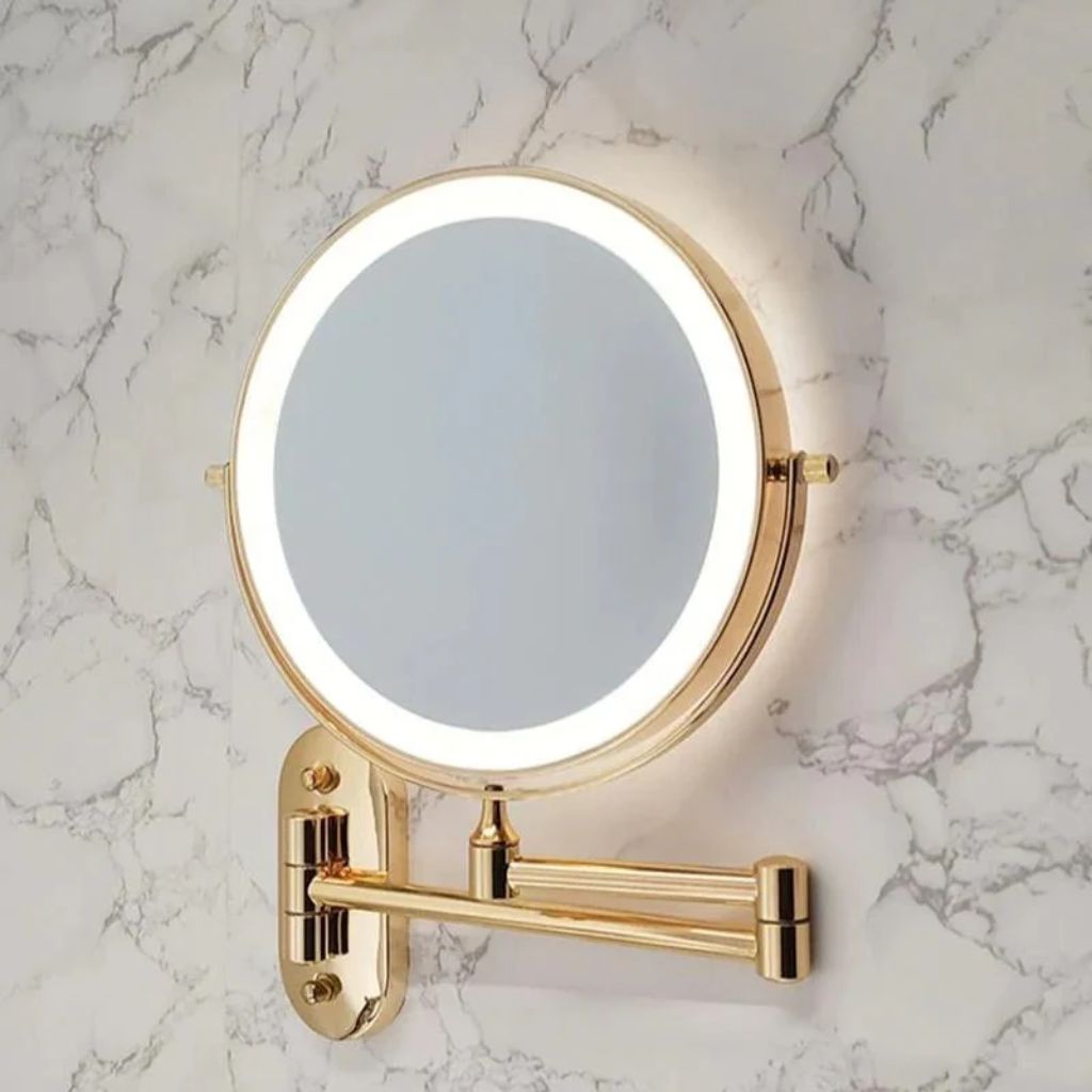 Gold LED Wall Magnifying Mirror, Rechargeable