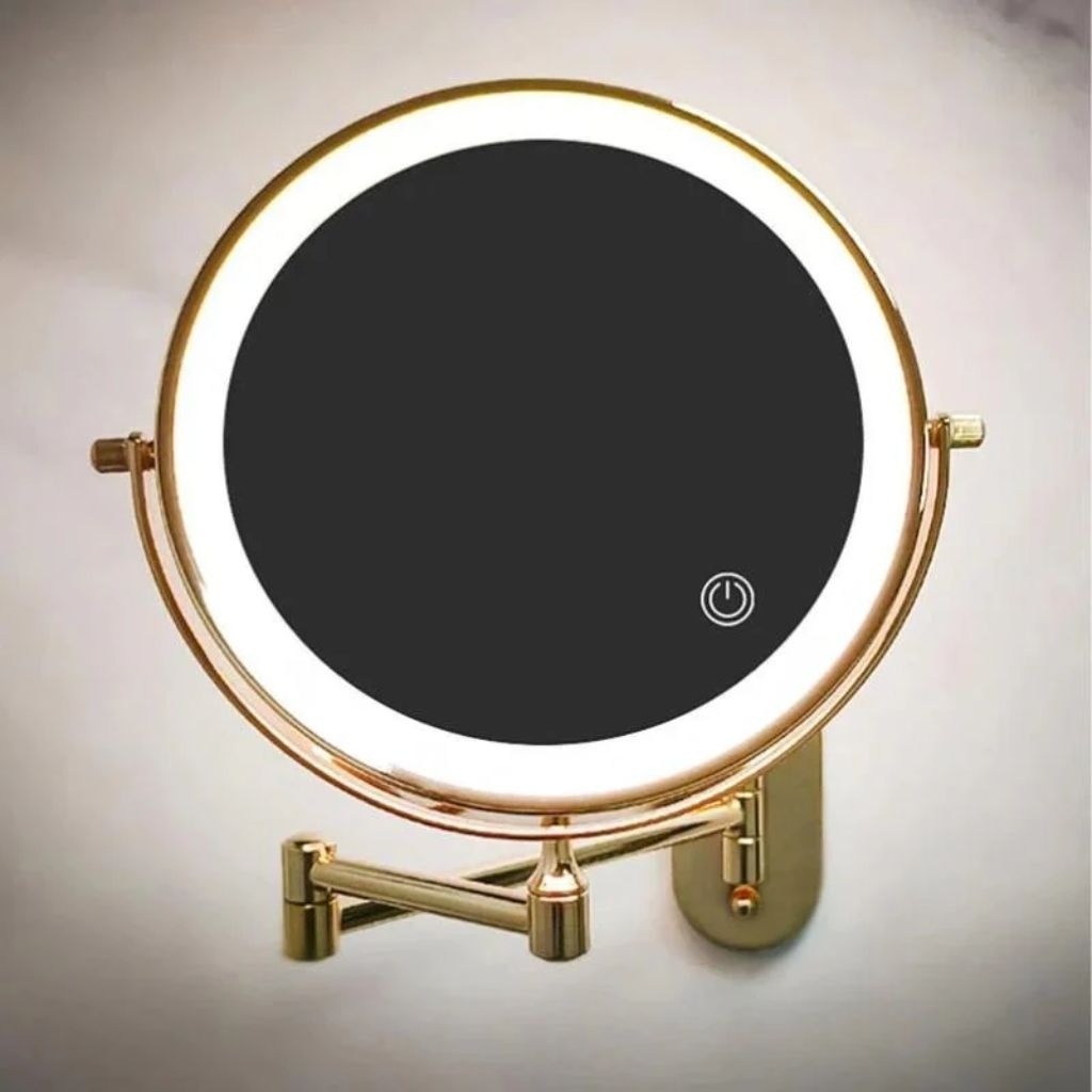 Miroir grossissant mural doré à LED rechargeable