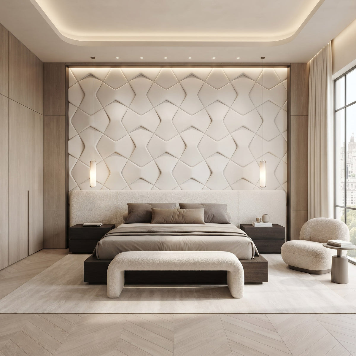 Geometric 3D Leather Wall Panel, 41 x 65 cm