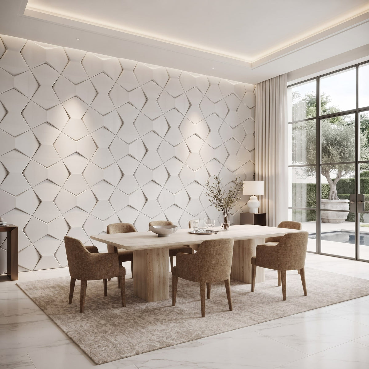 Geometric 3D Leather Wall Panel, 41 x 65 cm