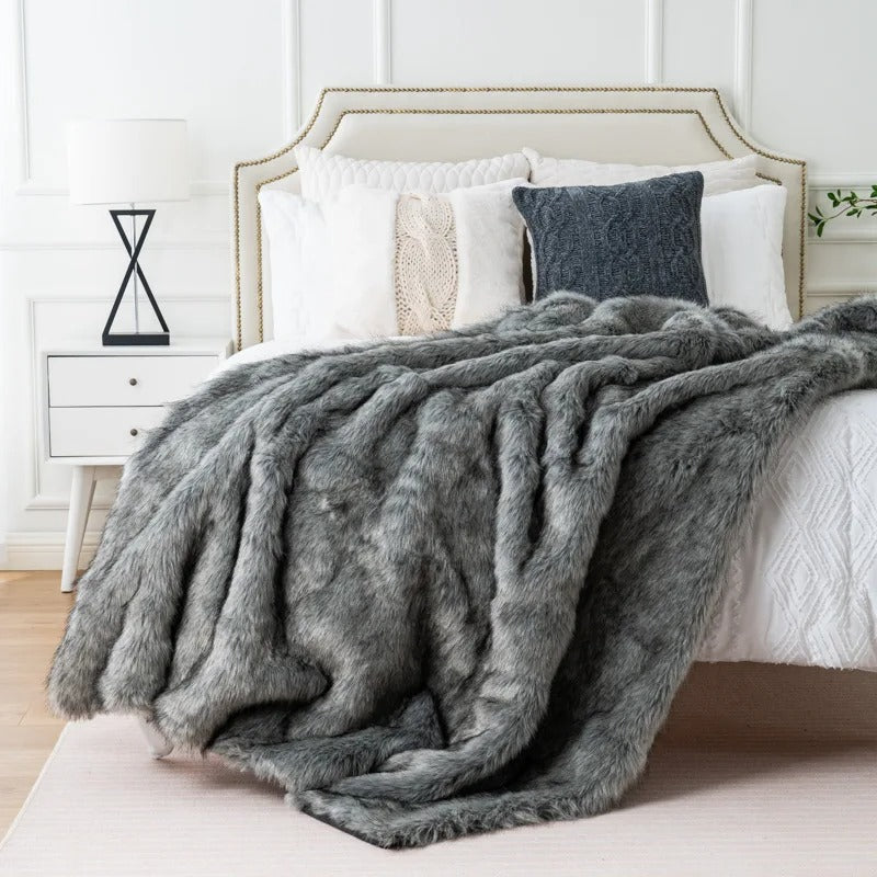 Plaid en Fausse Fourrure Douce, Effet Renard