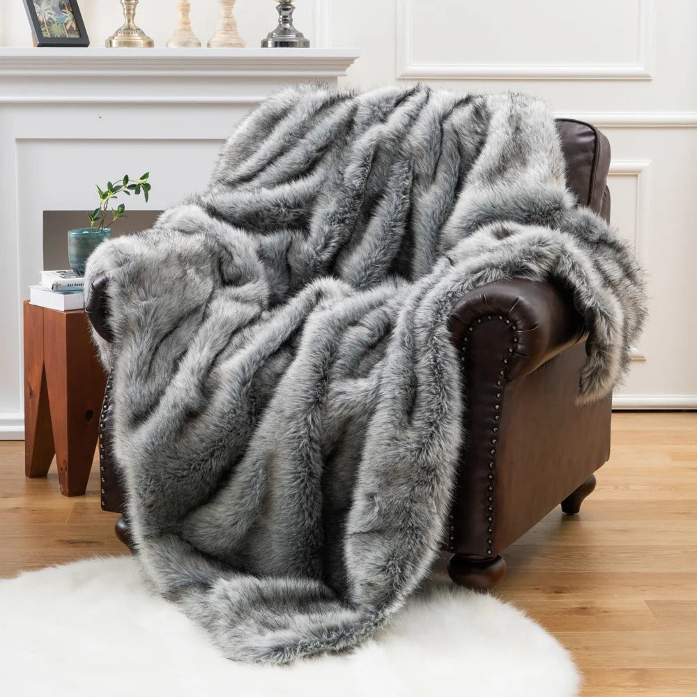 Plaid en Fausse Fourrure Douce, Effet Renard