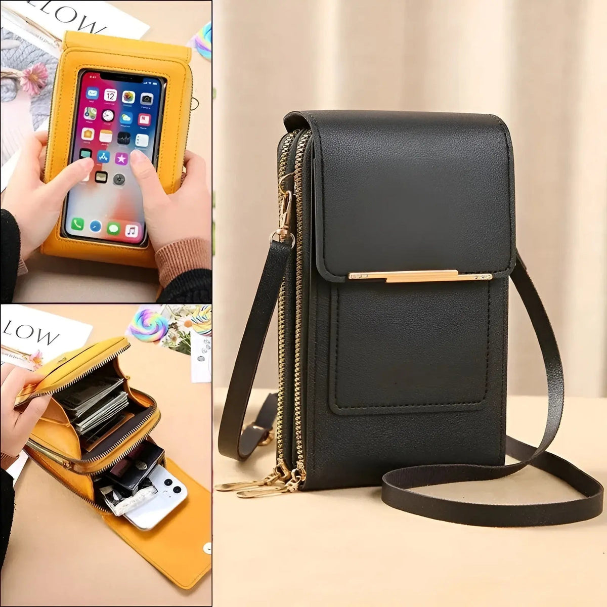 Sac à bandoulière en cuir souple avec poche anti-RFID