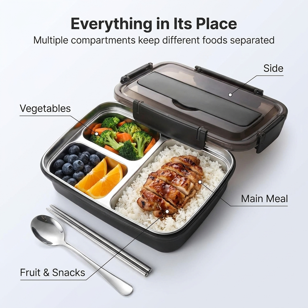 Boîte Repas en Inox à Compartiments Anti-Fuite