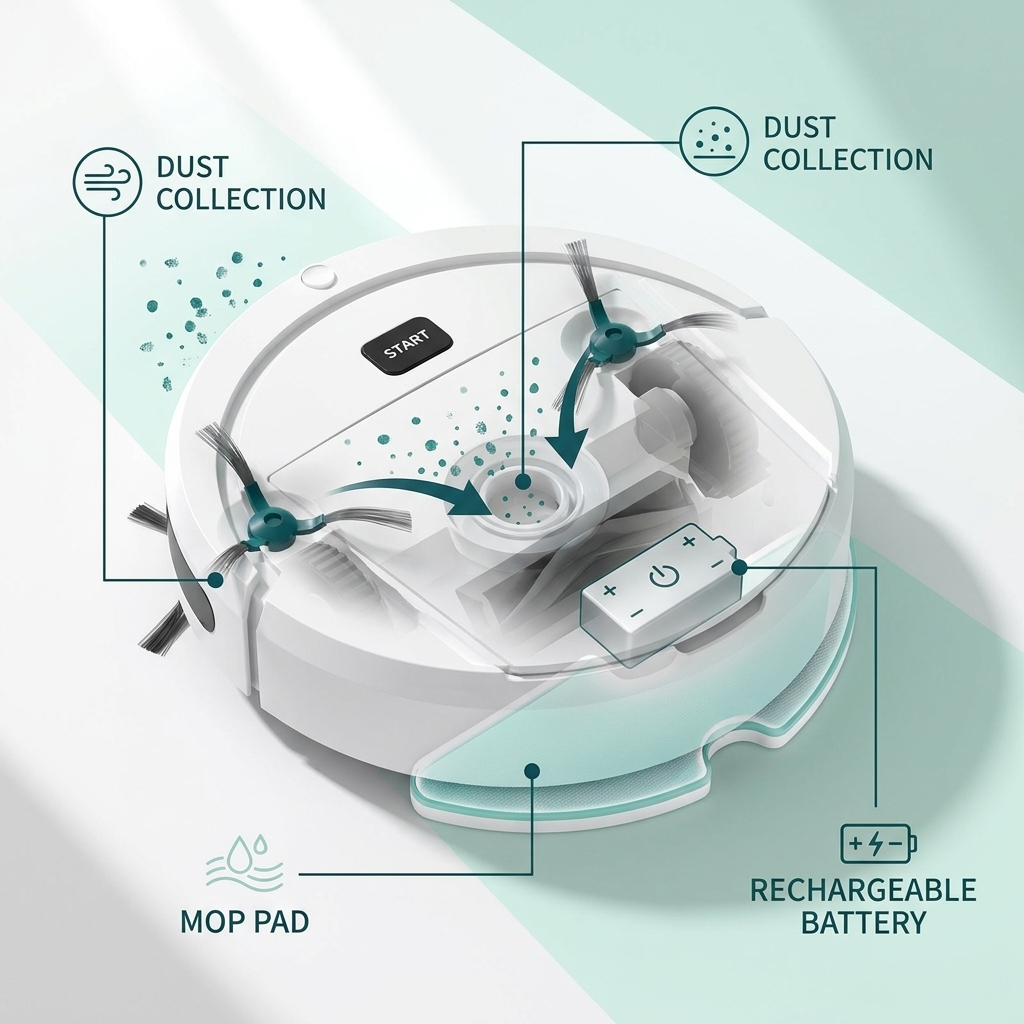 Robot aspirateur laveur compact 3 en 1