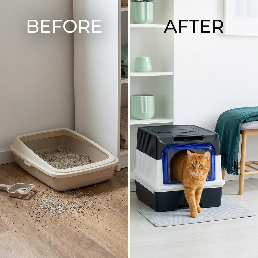 Bac à litière fermé pour chat avec lampe UV