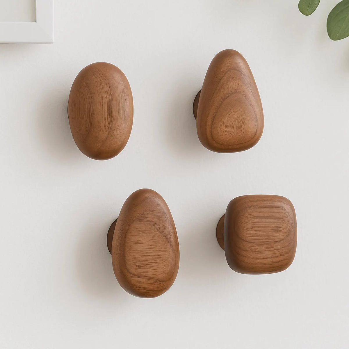Patères galets en bois massif, lot de 4