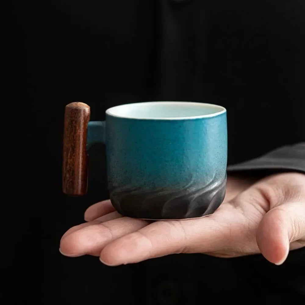 Vintage Espresso Cups with Natural Wooden Handle
