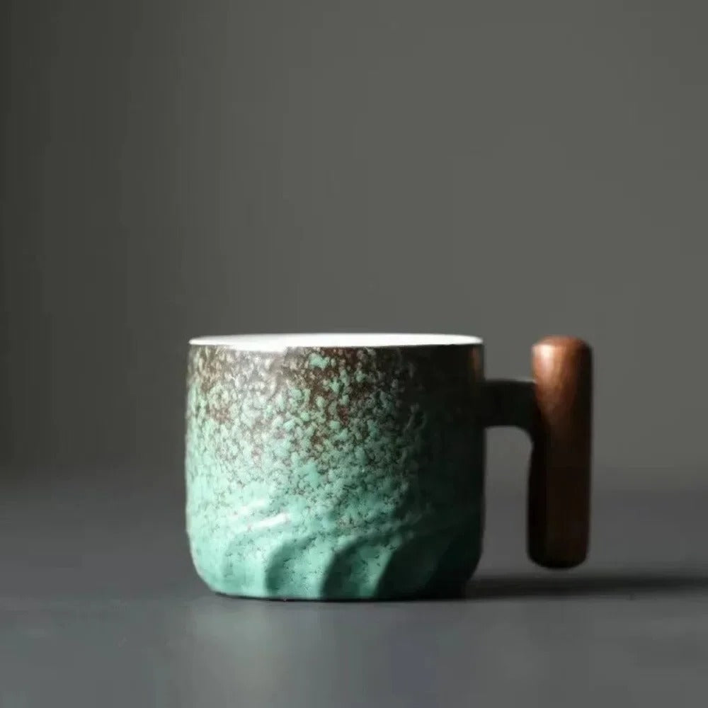 Vintage Espresso Cups with Natural Wooden Handle