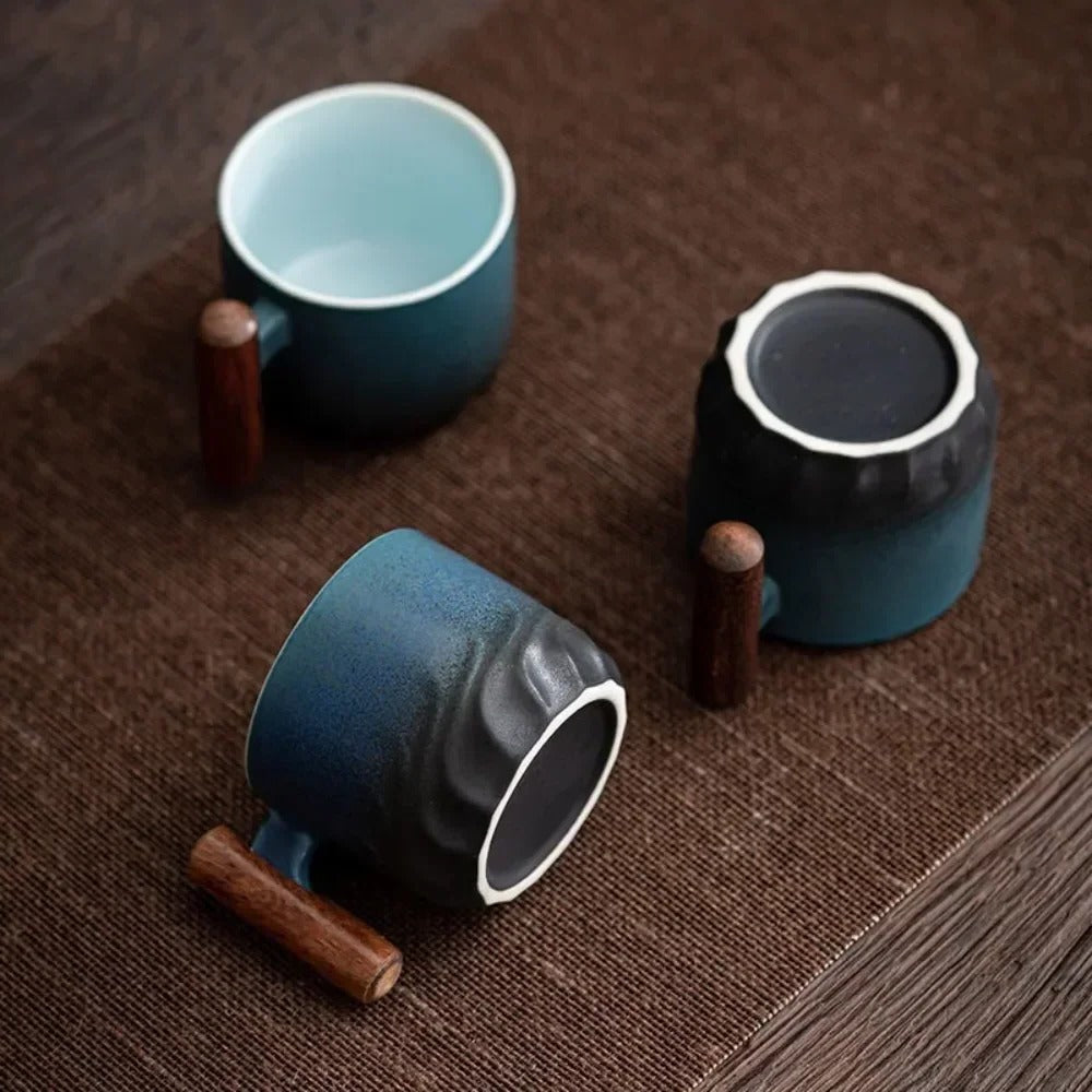 Vintage Espresso Cups with Natural Wooden Handle