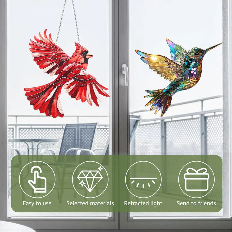 Attrape-soleil colibri en verre suspendu