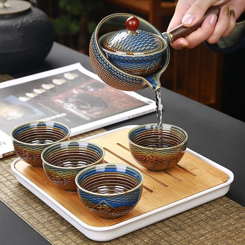 Japanese Tea Set with Rotating Ceramic Teapot