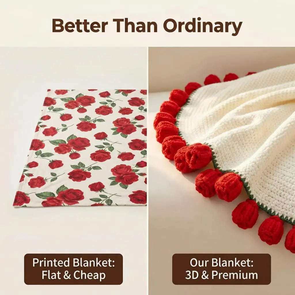 Plaid au crochet qui se plie en bouquet de roses