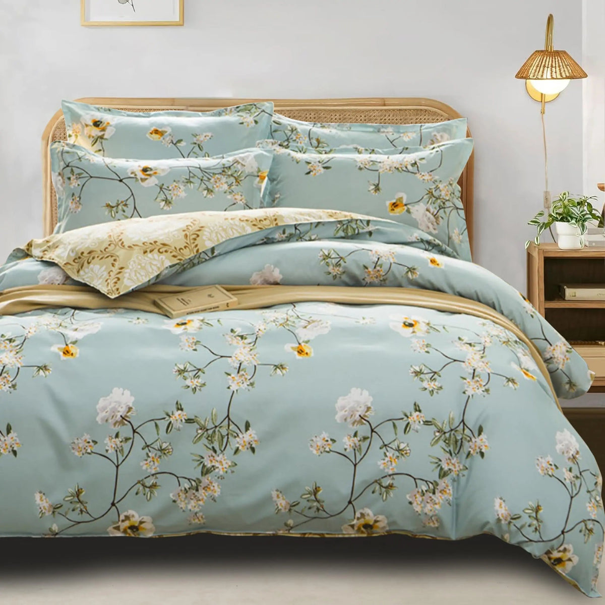 Reversible Cotton Bedding Set, Botanical Print