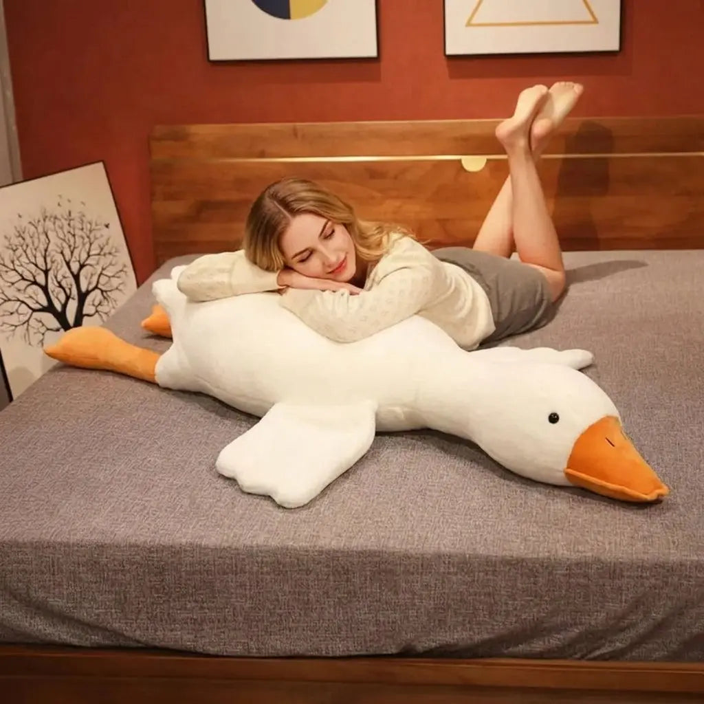 Coussin peluche oie rigolote, 50 à 130 cm