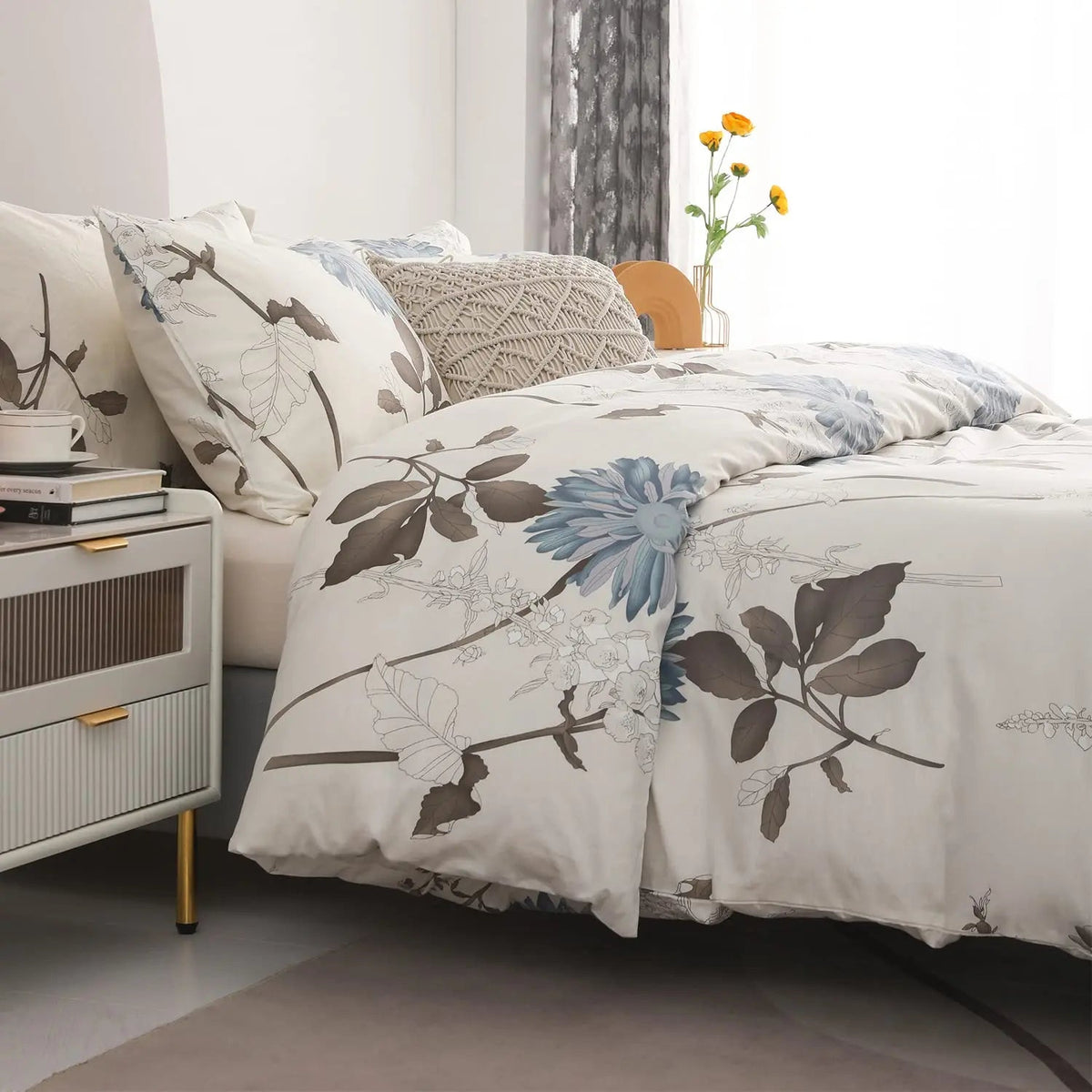 Reversible Cotton Bedding Set, Botanical Print