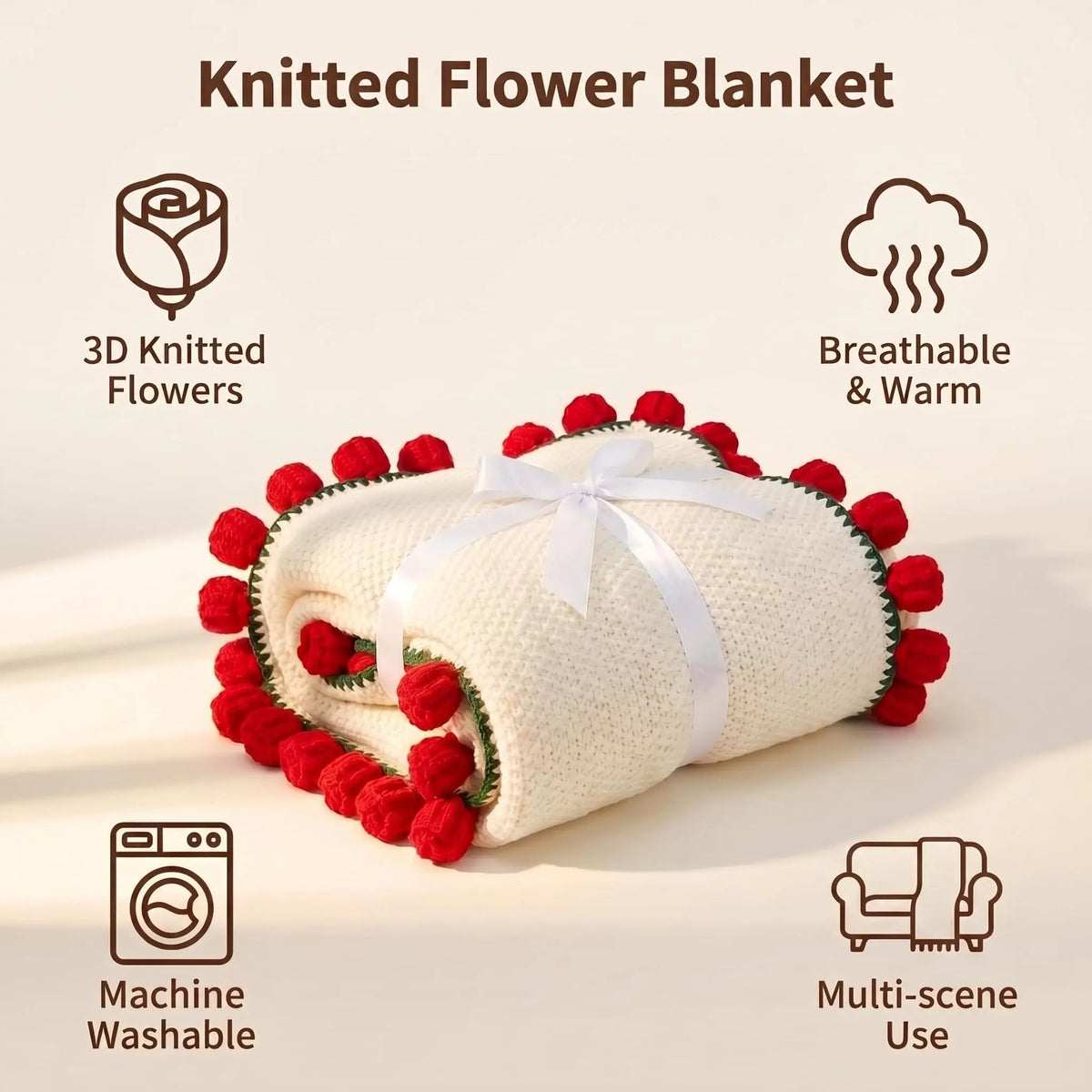 Plaid au crochet qui se plie en bouquet de roses