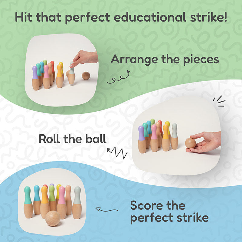 Wooden Bowling Set, 10 Pins and 2 Balls, Ages 4+