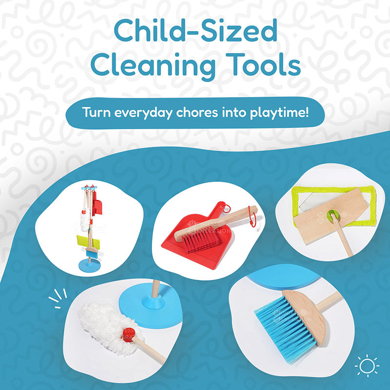 Kids' Wooden Cleaning Set with Stand, Ages 3+