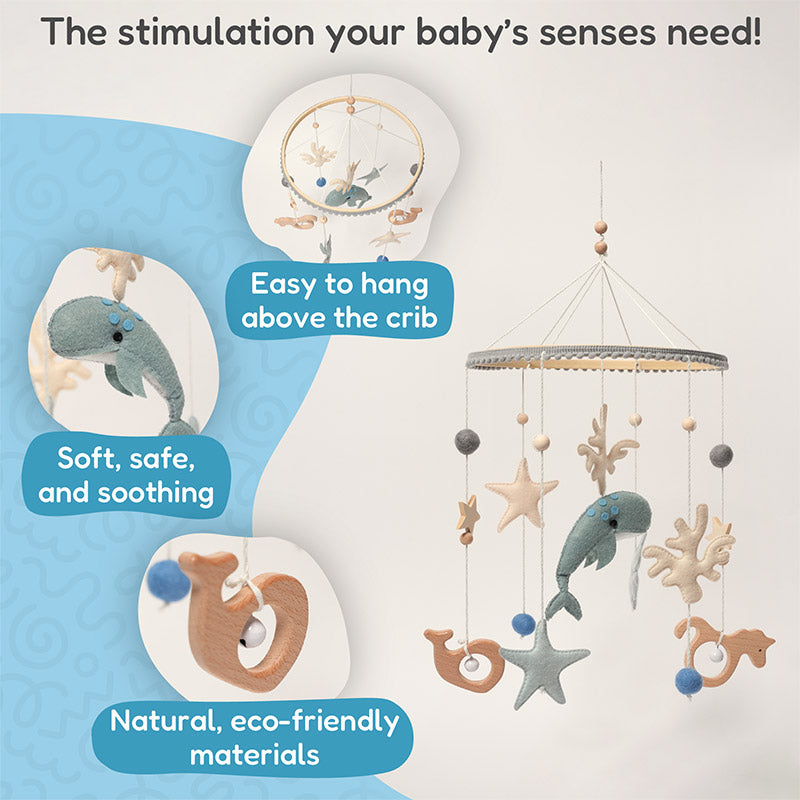 Ocean Baby Mobile in Wood and Felt, From Birth