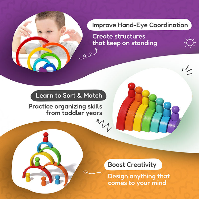 Wooden Rainbow, 7 Arches and 7 Figures, 12 Months+