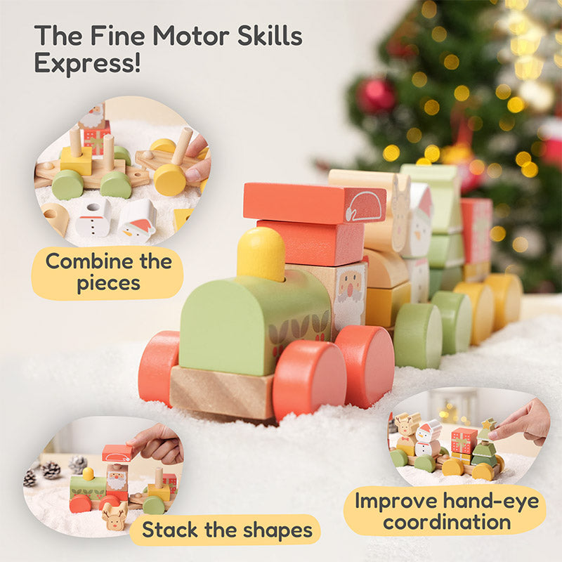 Wooden Christmas Stacking Pull Train, Ages 1+