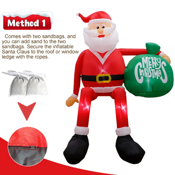 Giant 2.4m Inflatable Climbing LED Santa Claus