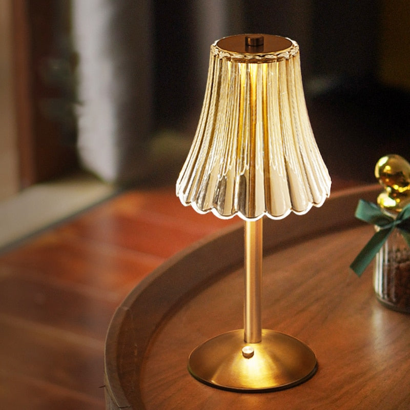 Cordless Crystal-Effect Table Lamp, Gold Finish