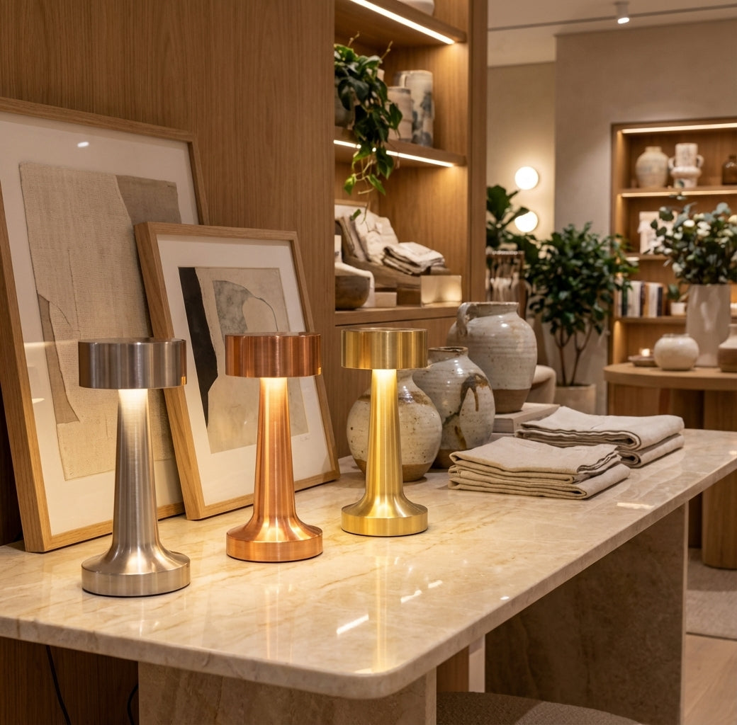 Cordless Metal Table Lamp, Dimmable Touch LED