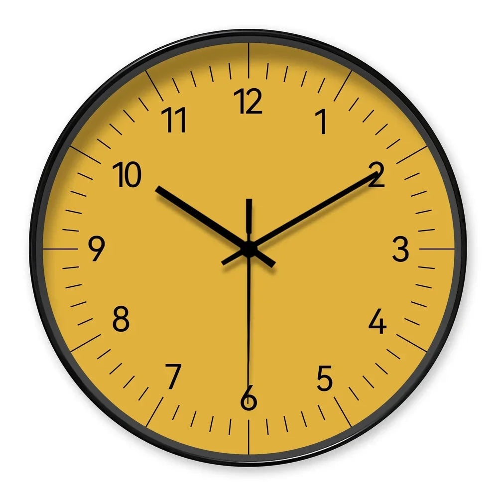 Horloge murale jaune minimaliste, mécanisme silencieux