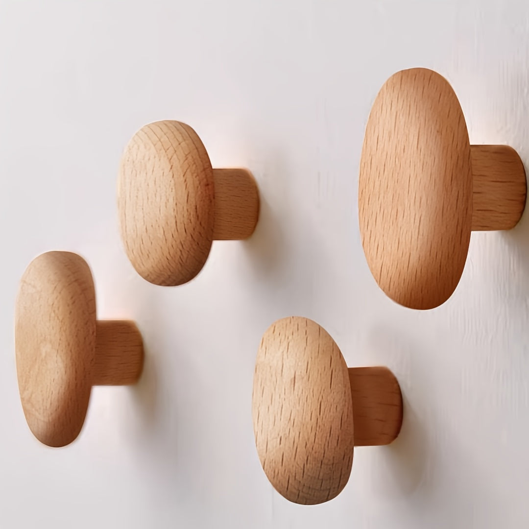Patères galets en bois massif, lot de 4