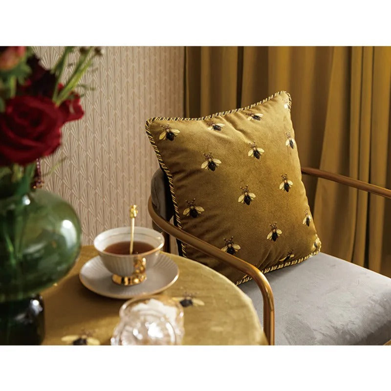 Golden Bee - Housse de Coussin Velours Abeille Dorée