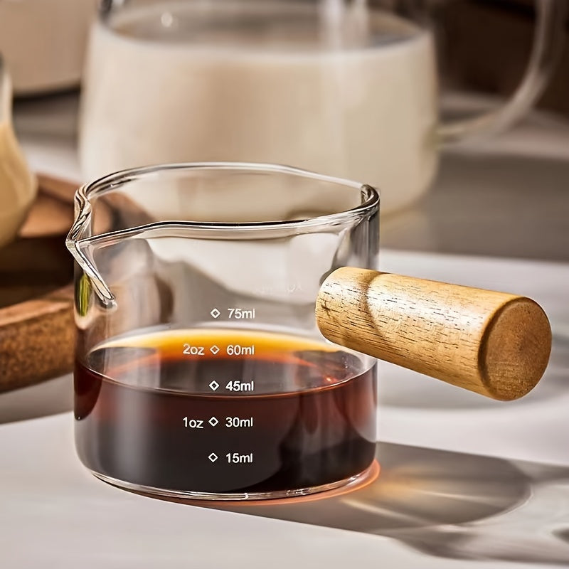 Glass and Wood Espresso Measuring Cup, 75 ml